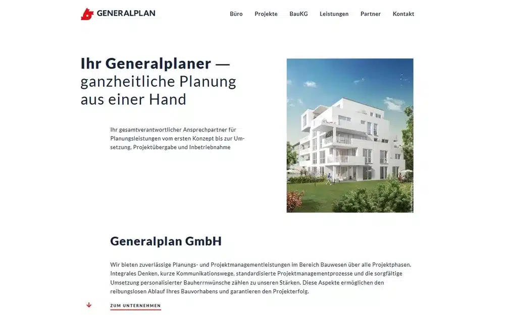 Website der Generalplan GmbH