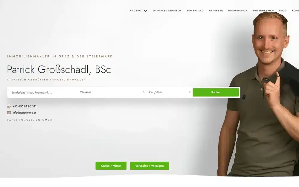 Website von Papst Immobilien